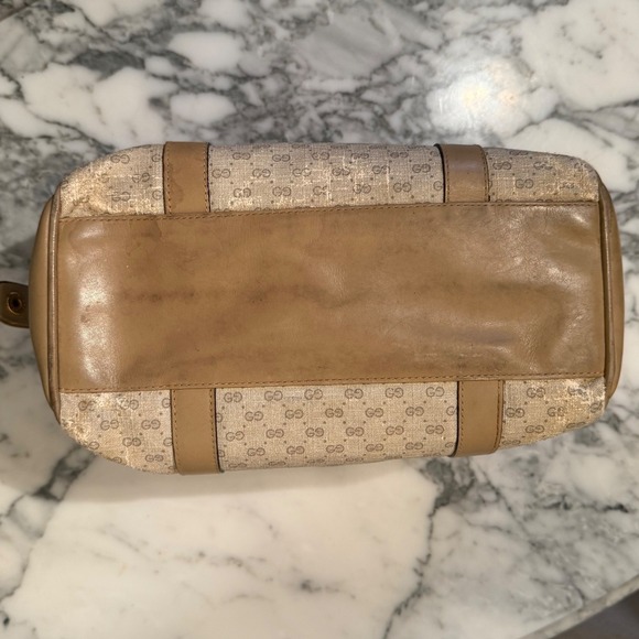 Vintage Gucci GG Monogram Boston Bag Tan Leather Trim top handle FLAW - Picture 7 of 16